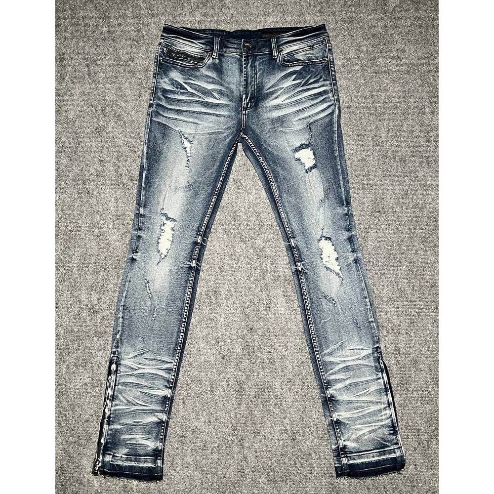 Rockstar Original RSM 206 Jaymes Flare Denim Jeans Men 36x35 Distress Zip Ankle